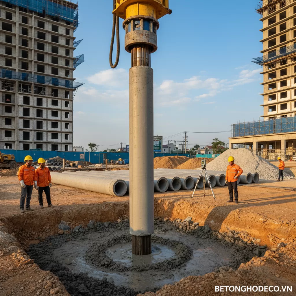 Cọc tông tâm - Ép cọc nền móng