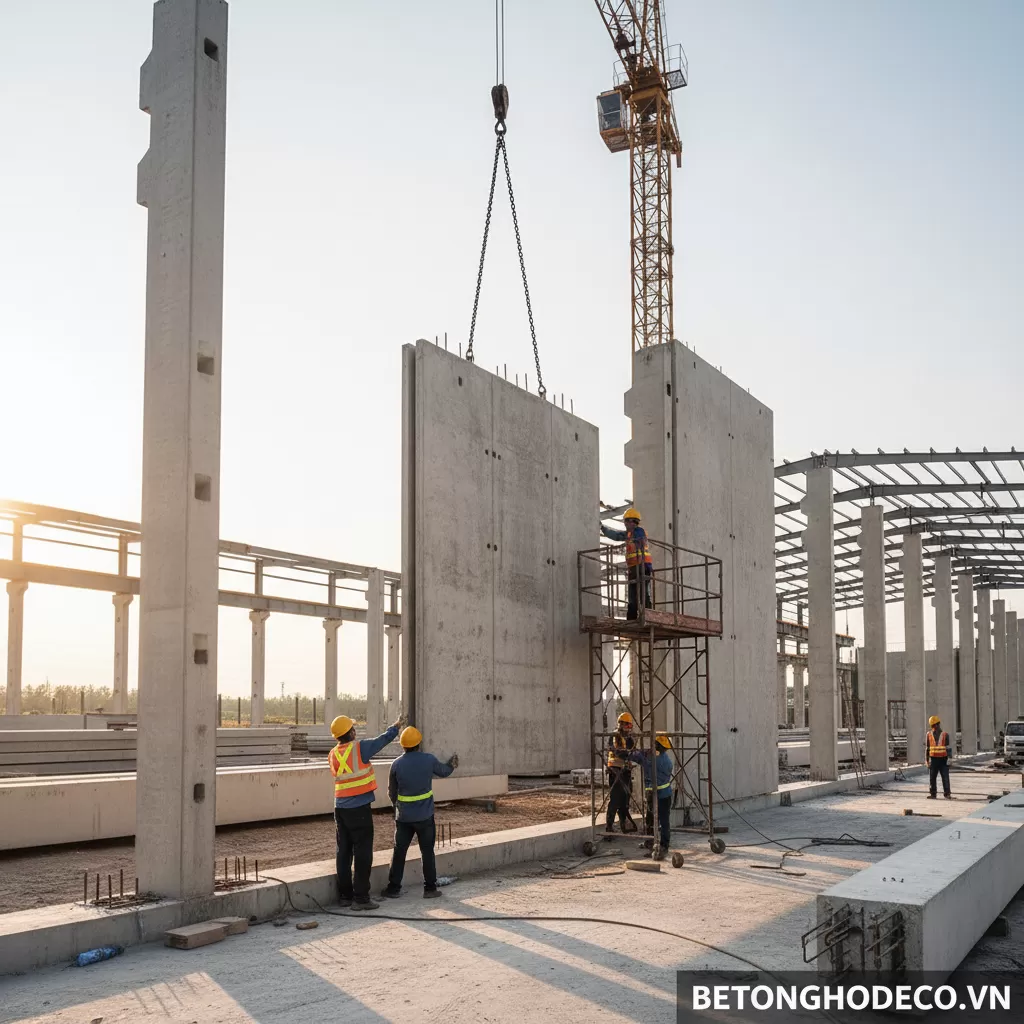 Tấm tường, Cột, - 1. Lắp ghép cột tường bê tông