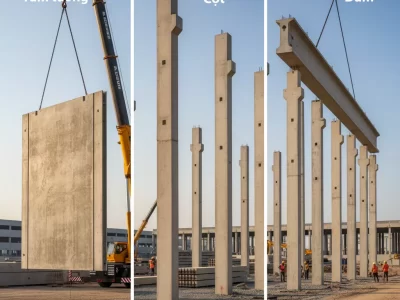 Tấm tường, Cột, Dầm bê tông đúc sẵn: Tối ưu hóa tốc độ và chất lượng cho dự án nhà xưởng - Tấm tường, Cột,